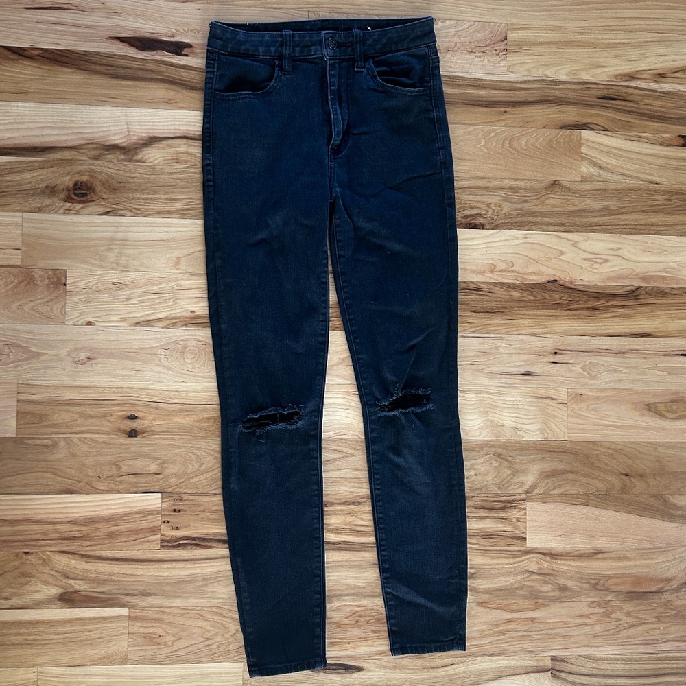 Women's American Eagle AE Next Level High-Waisted Black Jeans size 6 regular LN